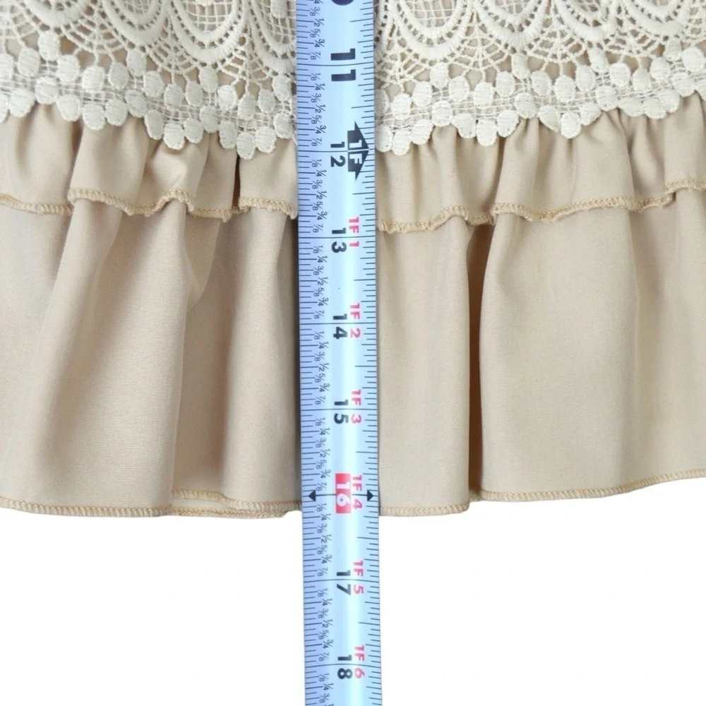 2 Pull On Mini Skirts Blue Embroidered Lace Ruffle‎ Cream Coquette Country Boho